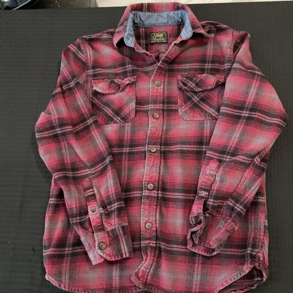 JACHS Shirt Mens Medium Red Plaid Flannel Long Sleeve Button Up Pockets Casual